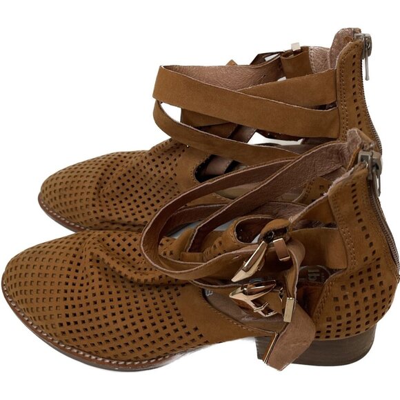 Jeffrey Campbell Everly Tan Suede Perforated Cut Out Strappy Ankle Boots 7 - Picture 7 of 11